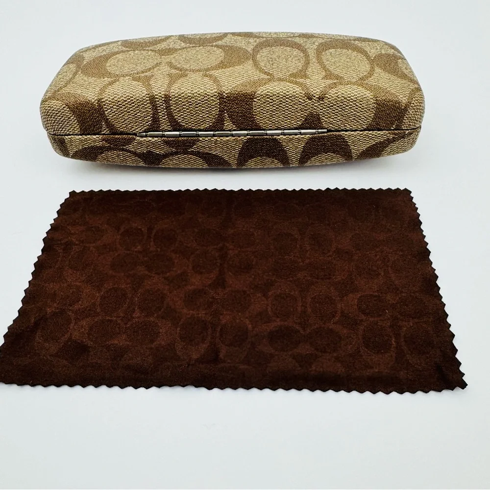Coach signature khaki and brown coated canvas hard shell sunglasses case.